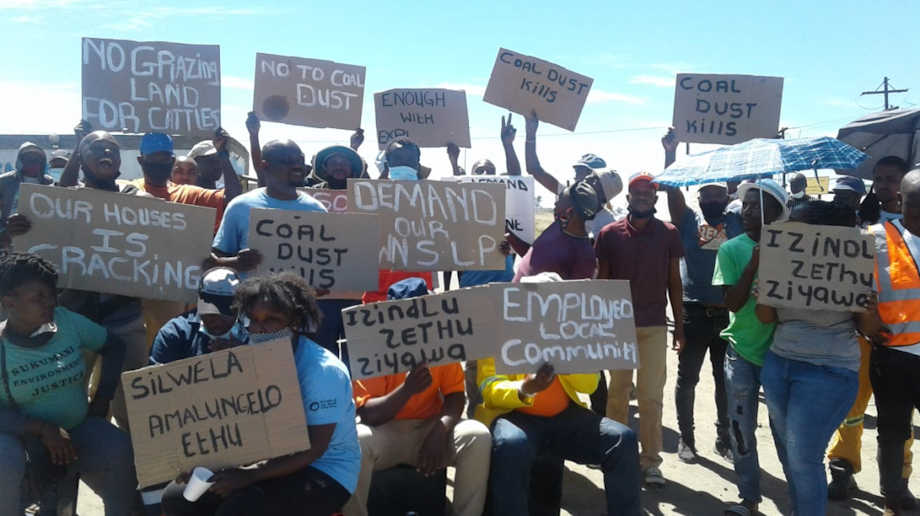 Community activists protesting outside Ikwezi Coal mine on 11 March 2021