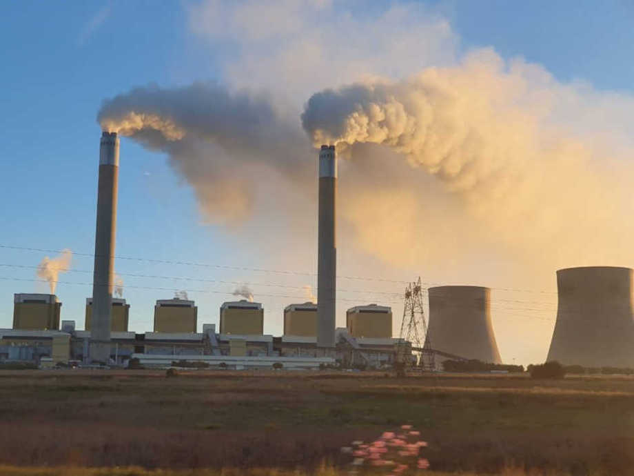 A coal fired power station and transmission lines