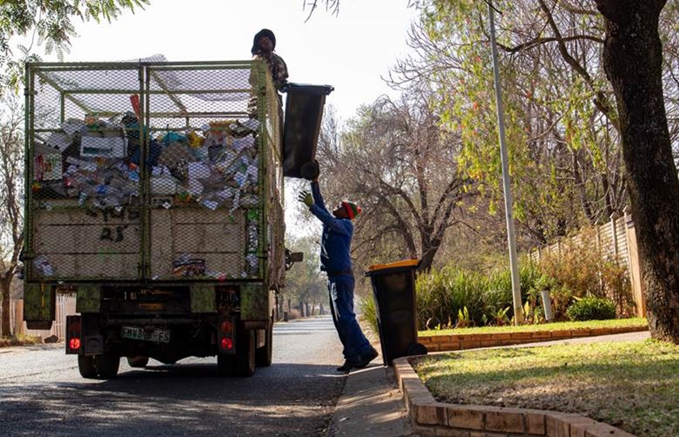 SAWPA members conducting door to door waste collection in Vaal Park, South Africa.