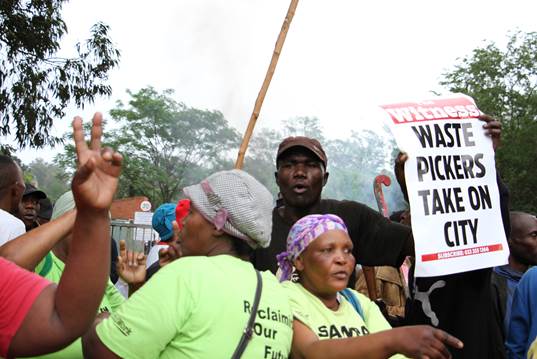 Pietermaritzburg Waste Pickers in 2015 during a protest against the city's unwillingness to create more recycling jobs.